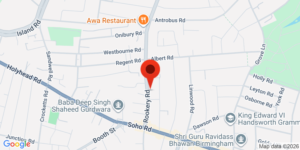 Map of Rookery Road Handsworth, Birmingham, West Midlands, B21