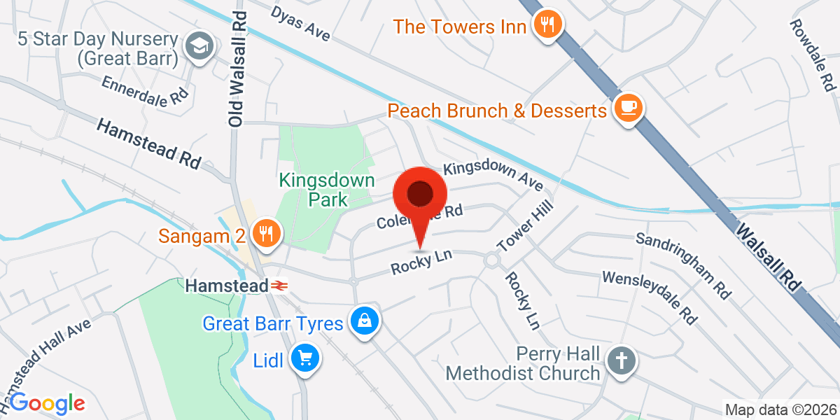 Map of Rocky Lane Great Barr, Birmingham, West Midlands, B42