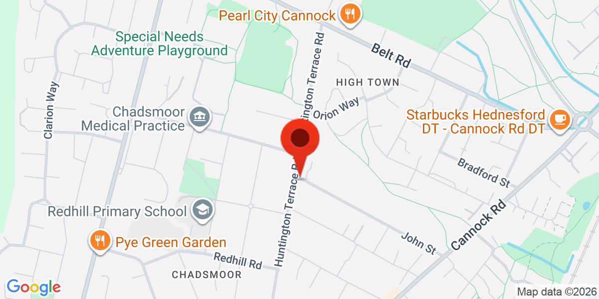 Map of Huntington Terrace Road, Cannock, Staffordshire, WS11