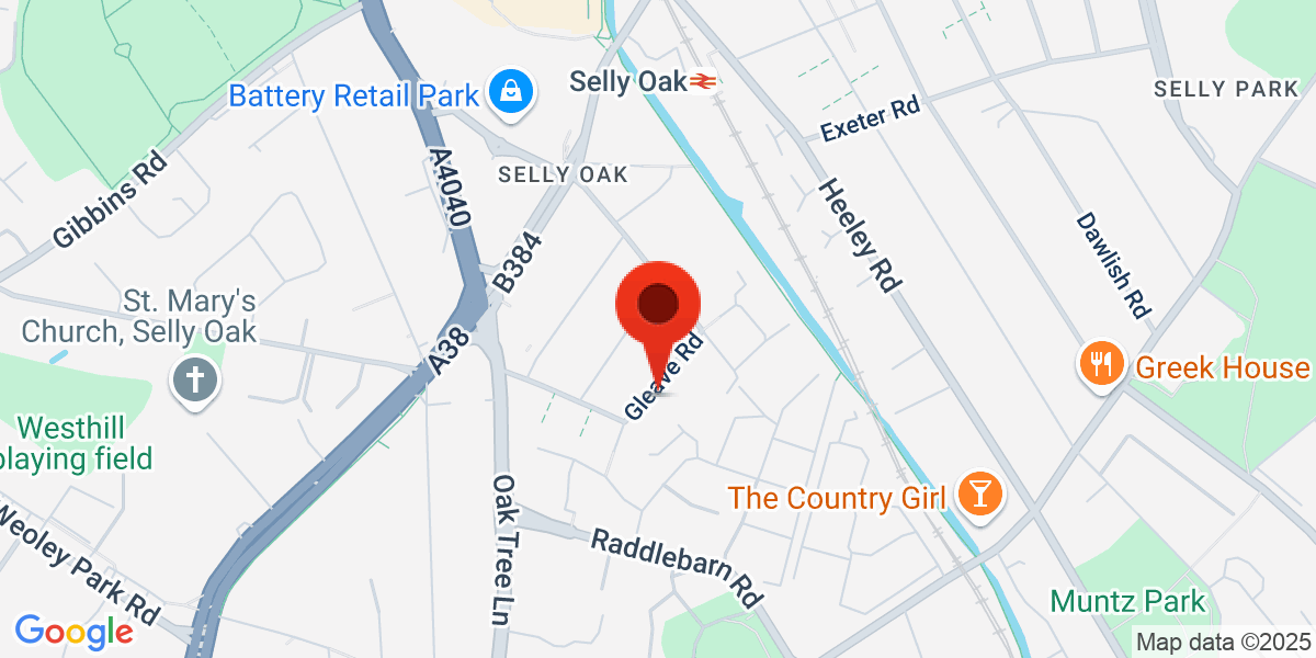 Map of Gleave Road Selly Oak, Birmingham, West Midlands, B29